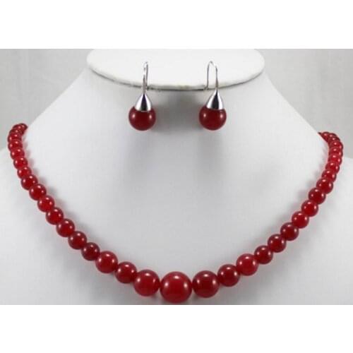 New design nice 6-12mm 18" red Natural jade beads necklace and 8mm red Natural Stone earrings set