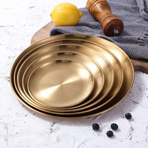 European Style Dinner Plates Gold Storage Tray Serving Dishes Round Plate Cake Tray Western Steak Round Tray Kitchen Plates