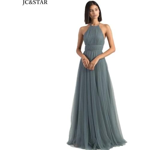 Dusty blue tulle bridesmaid dress 2020 new Halter Backless bohemian style vestido de fiesta de boda long abiti da cerimonia