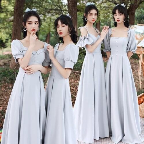 Bridesmaids Dresses Vintage V-Neck Spaghetti Straps Jersey A-Line Luxury Gray Short Floor-Length Women Wedding Party Gown E398