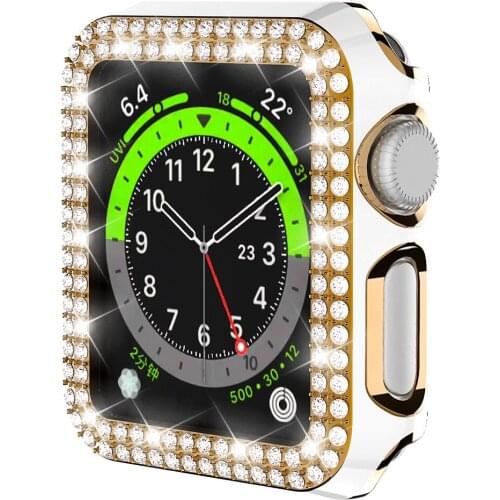 Full Screen Protector Bumper 6D Dazzling Carving PC Double Row Diamond Protective Case for Apple watch 38mm 40mm 42/44mm Iwatch