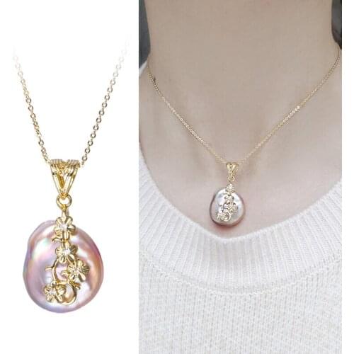 Gold Plated Real Freshwater Baroque Pearl Pendant with 45cm Long Necklace Chain Jewelry Nice Party Wedding Gift 10pcs/lot