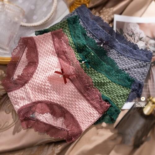 Roseheart New Women Fashion Yellow Cotton Lace Mid Waist Panties Underwear Lingerie Briefs Underpants Brief Seamless M L XL