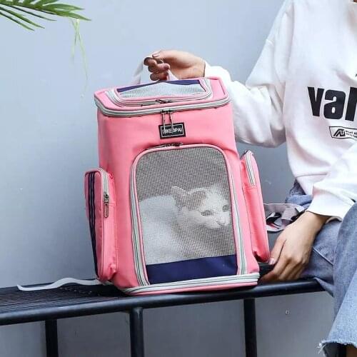 Dog Cat Backpack Portable Mesh Four-Sided Comfortable Pet Handbag Breathable Oxford Fabric Foldable Outdoor Cat Dogs Travel Bag