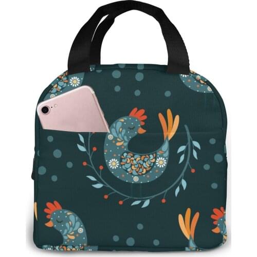 Lunch Bag Folk Bird Thermal Insulated Lunch Box Tote Cooler Bag Bento Pouch Lunch Container Food Storage Bag