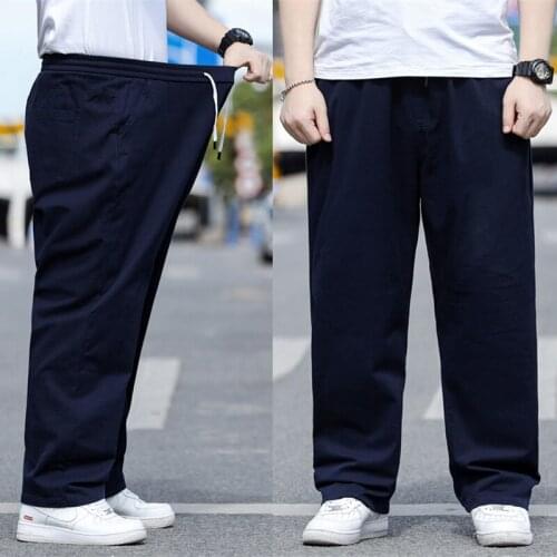 Plus Size XL-8XL Casual Pants Mens Summer Thin Straight Baggy Pants Mens Cotton Drawstring Trousers