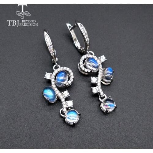 TBJ,100%Natural blue moonstone gemstone flower shape earring 925 sterling silver fine jewelry for woman anniversary best gift