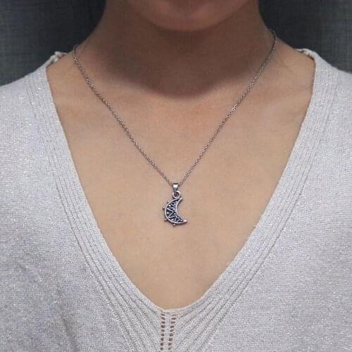 1Pc New Design Moon Stainless Steel Necklaces Vintage Cute Casting Crown Pendant Jewelry For Kids Girls Women Gift