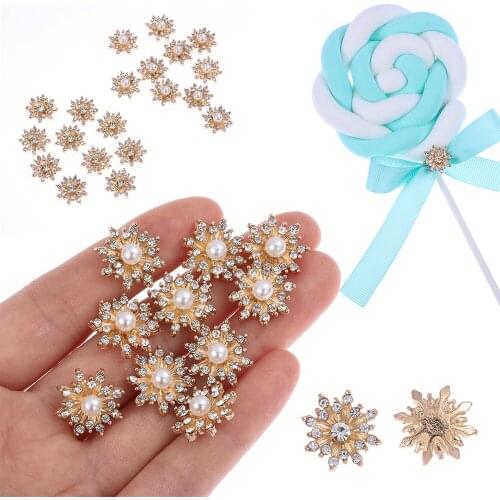 10Pcs 16mm Snowflake Buttons Rhinestone Flatback Plating Pearl Hairpin Clothing Decoration DIY Crafts Apparel Sewing Accessories
