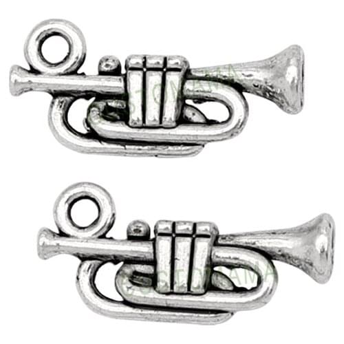 100pcs-Antique Tibetan Silver Mini Musical Instruments Trumpet Horn Charm Pendant 18x8mm