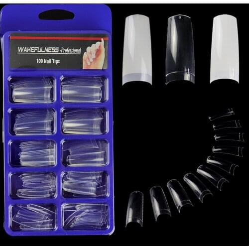 100pcs/Box French Curved Nail Tips Transparent White Nature False Nails Acrylic UV Gel Artificial Nail Salon