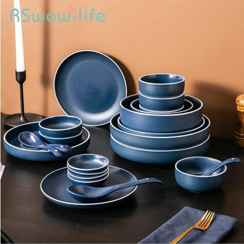 18pcs Creative Matte Glazed Ceramic Tableware Dishes Set Home Ceramic Plate Bowl Bone China Dinnerware Sets For Kitchen Supplies