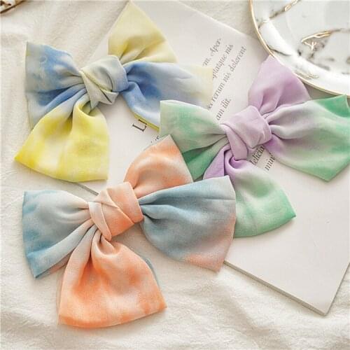 2021 Thin Bow Chiffon Tie-dye Hairpin Womens Knotted Ponytail Spring Clip Wholesale Fashion Hair Accessories