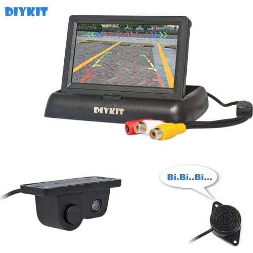 DIYKIT 4.3 Inch Foldable Color TFT LCD Rear View Monitor Car Monitor + Waterproof Parking Radar Sensor Car Camera Parking System