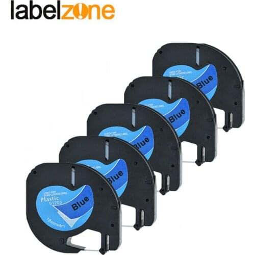 5packs 12mm Compatible Dymo Letratag 91205 Plastic Tape LT91205 Label Ribbon 12mm*4m Balck on Blue for Letra tag Label Printers