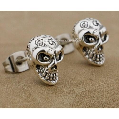 925 Sterling Silver Skull Mens Biker Rocker Earring 8R022