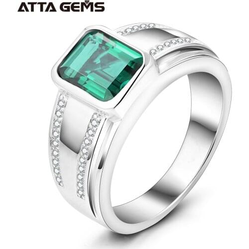 Green Emerald Sterling Silver Rings Mens Wedding Band Created Emerald Faced Cut Unisex Design Husbands Gift Top Quality Rings