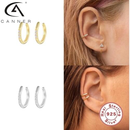 CANNER 925 Sterling Silver No Ear Piercing Earrings For Women Three Zircons Dangle Earrings Ear Bone Clip Earrings Fine Jewelry