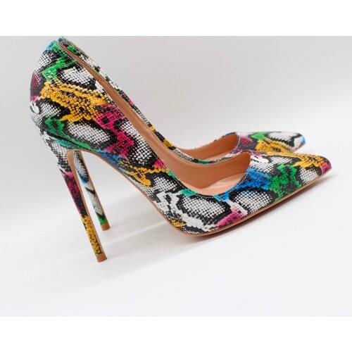 Free shipping fashion women Pumps lady Multi color snake python Pointy toe high heels shoes Stiletto Heeled 12cm 10cm 8cm