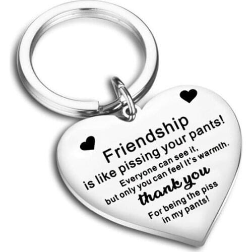 New fashion stainless steel quality tag key chain, lettering "Friendship" tag, exquisite pattern depicting key chain, heart-shap