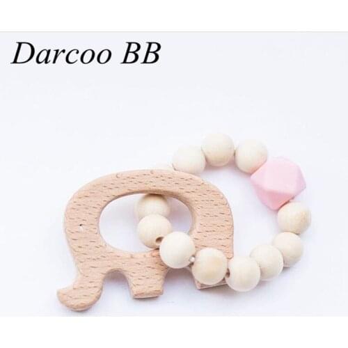 Wooden Baby Bracelet Animal Shaped Teether Toy Teething For Baby Safe Organic Wood Beads Baby Stroller Accessories Toys