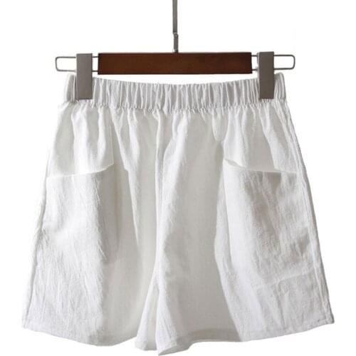 Elastic High Waist Shorts Solid Basic Casual Loose Cotton Linen Short Pants Summer Fashion Harajuku Womens Wide Leg Blue Shorts