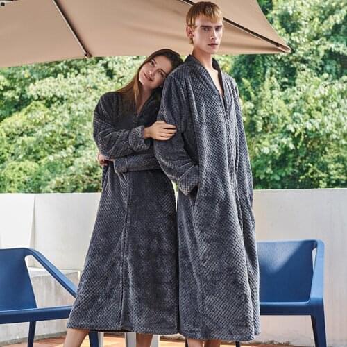 Winter Oversized Unisex Men Women Pregnant Coral Velvet Thickened Flannel Robe Warm Autumn Bathrobe Night Dressing Gown Loose
