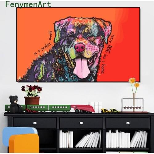 Cute Dogs Canvas Painting Colorful Animals Graffiti Poster and Prints Abstract Wall Art Pictures For Living Room Home Decor