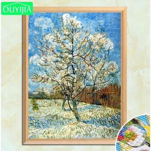 Van Gogh Famous Painting "Blooming peach" 5D DIY Diamond Painting Full Square Diamond Embroidery Rhinestones Mosaic Picture