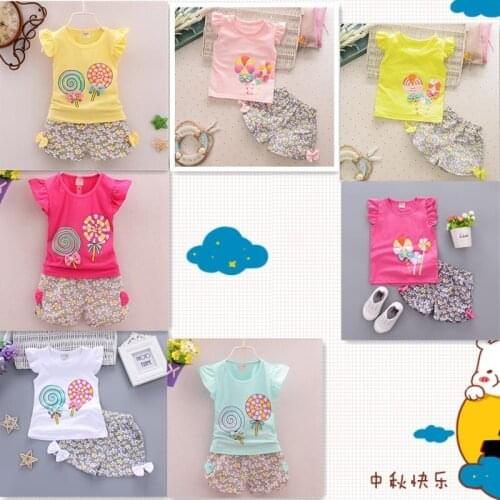 2pcs clothing set!!fashion kids baby girls beauty sunflower short sleeve tops+ floral shorts outfits for age 1-4Y girl