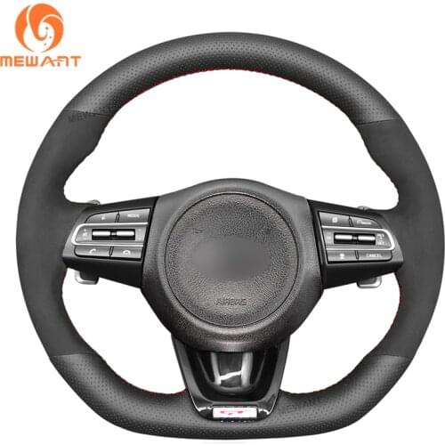 MEWANT Black Suede Genuine Leather Car Steering Wheel Covers for Kia Stinger 2017 2018 2019 2020