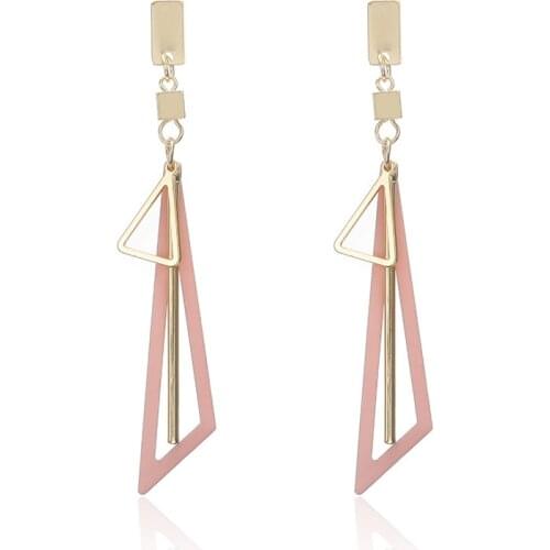 Fashion Geometric Earrings Temperament Simple Wild Colorful Triangle Fresh Long Stud Earrings Girlfriend Gift