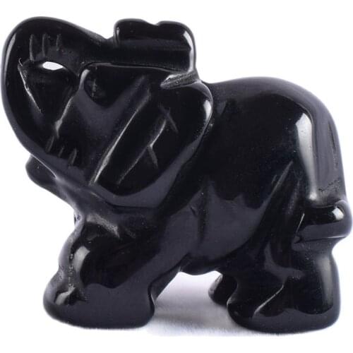 Obsidian Mini Figurine Natural Stone Elephant Statue Carved Craft 1.5" Animals Decor Chakra Healing Crystal Feng Shui Decor Gift