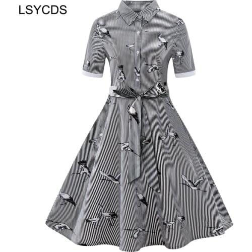 Autumn Winter Women Shirt Dress Lady Half Sleeve Striped Turn-down Collar Party Dresses Cotton Blends Plus Size Vintage Vestidos