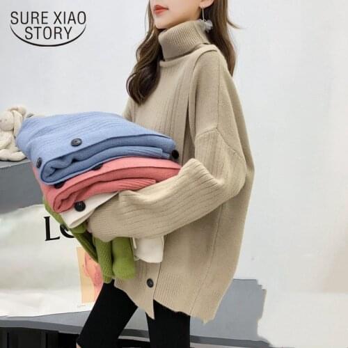 Casual Plus Size Loose Women Sweater 2021 Winter Solid Turtleneck Pullover Lady Jumper Knitted Sweater Fashion Clothing 11854