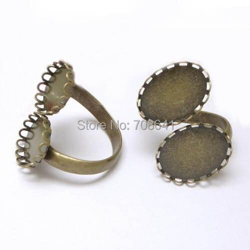 Blank Open Rings Settings with 13x18mm Double Oval Lace Bezel Glass Cameo Cabochon Bases Lover Rings DIY Findings Multi-color