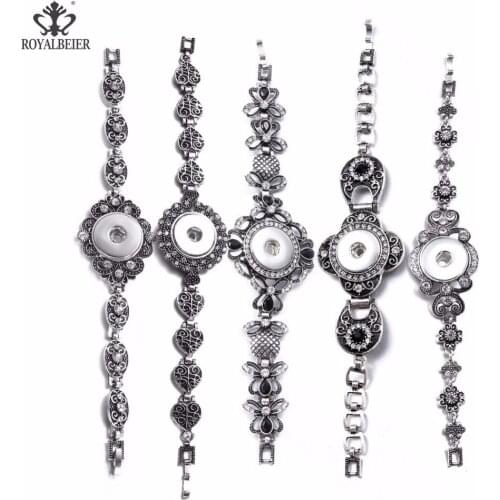 RoyalBeier 5pcs/lot Newest Design 18mm Snap Button Bracelet Stainless Steel Love Flowers Charms DIY Bracelet For Women SZ0563