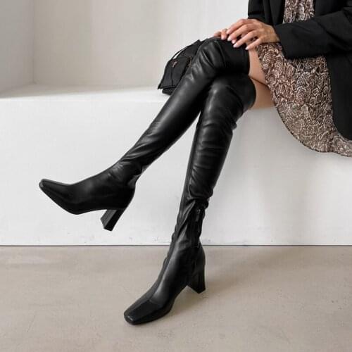 2020 Fashion Over The Knee High Boots Womens Winter Boots Thick High Heel Long Square Head Boots Shoes Woman Size 33-42