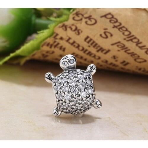 Free Shipping Authentic 925 Sterling Silver Pave Sea Turtle Charm Fit Original Pandora Bracelet For Women DIY Jewelry S925 Bead