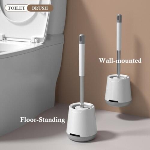 Toilet Brush With Long Handle TPR Soft Hair Toilet Cleaning Brush With Base Set Silicone Wall-Mounted Bathroom Cleaning Brush