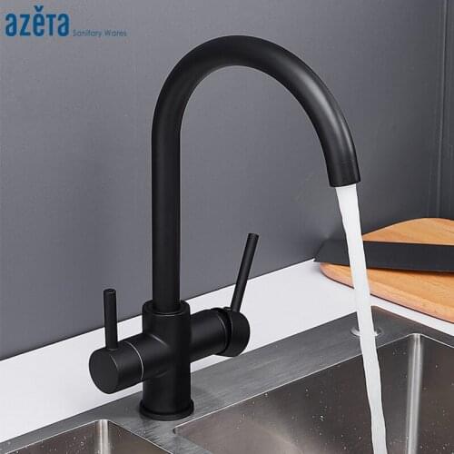 Azeta Drinking Water Purification Kitchen Faucet Black 360 Degree Rotation Kitchen Sink Faucet 3 Way Kitchen Mixer Tap AT9618B