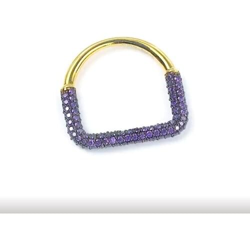 SOELLE Fashion 925 Sterling Silver Yellow Gold Color Geometric Purple Cubic Zirconia Rectangle Finger Ring for Women Fun Jewelry