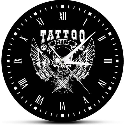 Tattoo Needles Tattoo Studio Wall Hanging Clock Vintage Tattoo Salon Skull Wall Art Decor Wall Clock Watch Tattoo Artist Gift
