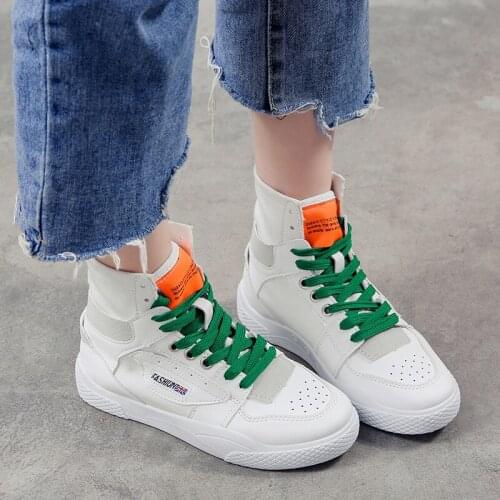 2021 Shoes Women Boots Ankle Boots Pu Leather Flock Work Casual Shoes Woman Fashion Students Boots Lace Up Chunky Sneakers HOT