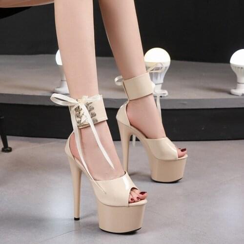 LEOPARD LAND Sandals for Women Patent Leather Sandals Super High Heels Stiletto Sexy Waterproof Platform Super High Sandals LFD