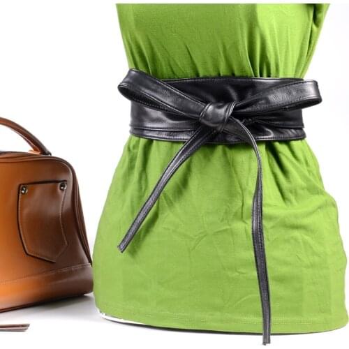 Womens ladies Real leather Waist Belt Bow Self Tie Wide Sash Dress Corset Waistband Cinch