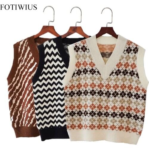 Ethnic Boho Women Knitted Tops Spring Sptring Knit Sweater Vest Waistcoat Sleeveless Korean Fashion Pullover Outwear