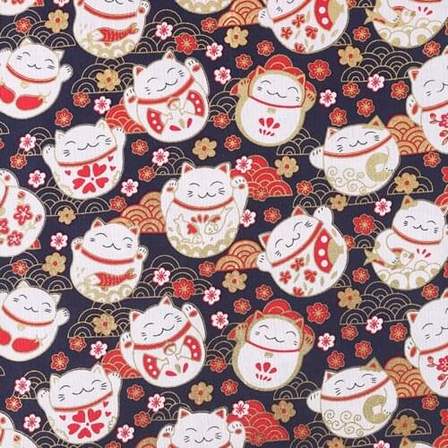 150cm*100cm Japanese Style Cartoon Lucky Cat Printing Cotton Fabric Handmade Cloth Diy Sewing Quilting Crafts