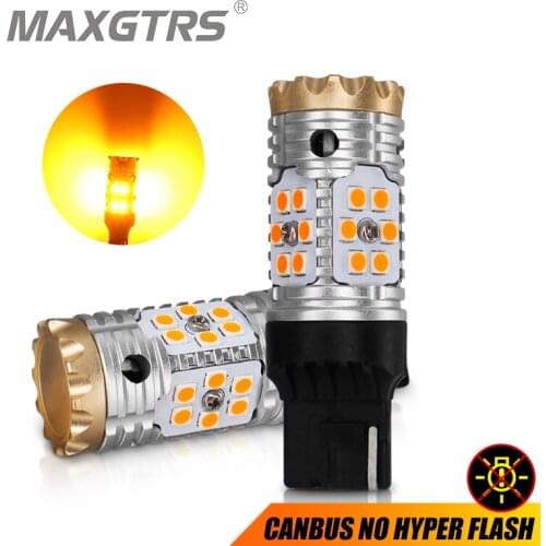 2x 7440 T20 W21W 1156 3156 BAU15S LED Canbus No Hyper Flash Amber Yellow 24-SMD 3030 LED Car LED Bulbs For Turn Signal Lights