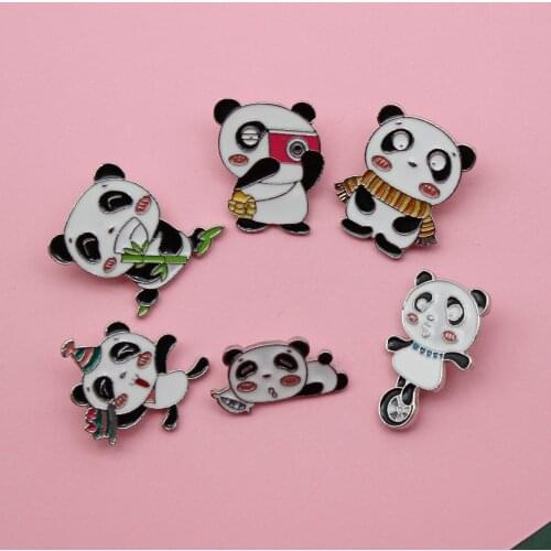 6 style Panda Enamel Brooch First class protected animals in China Panda Lapel Pin Panda who loves life Badge jewelry Gifts kids